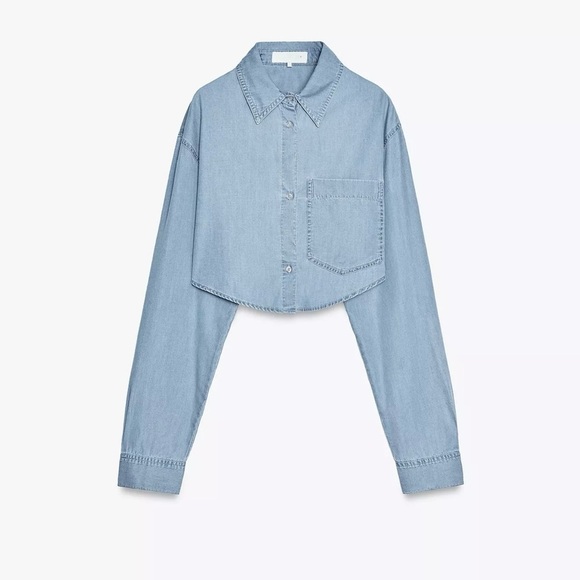 ZARA Cropped Denim Shirt - Picture 4 of 5
